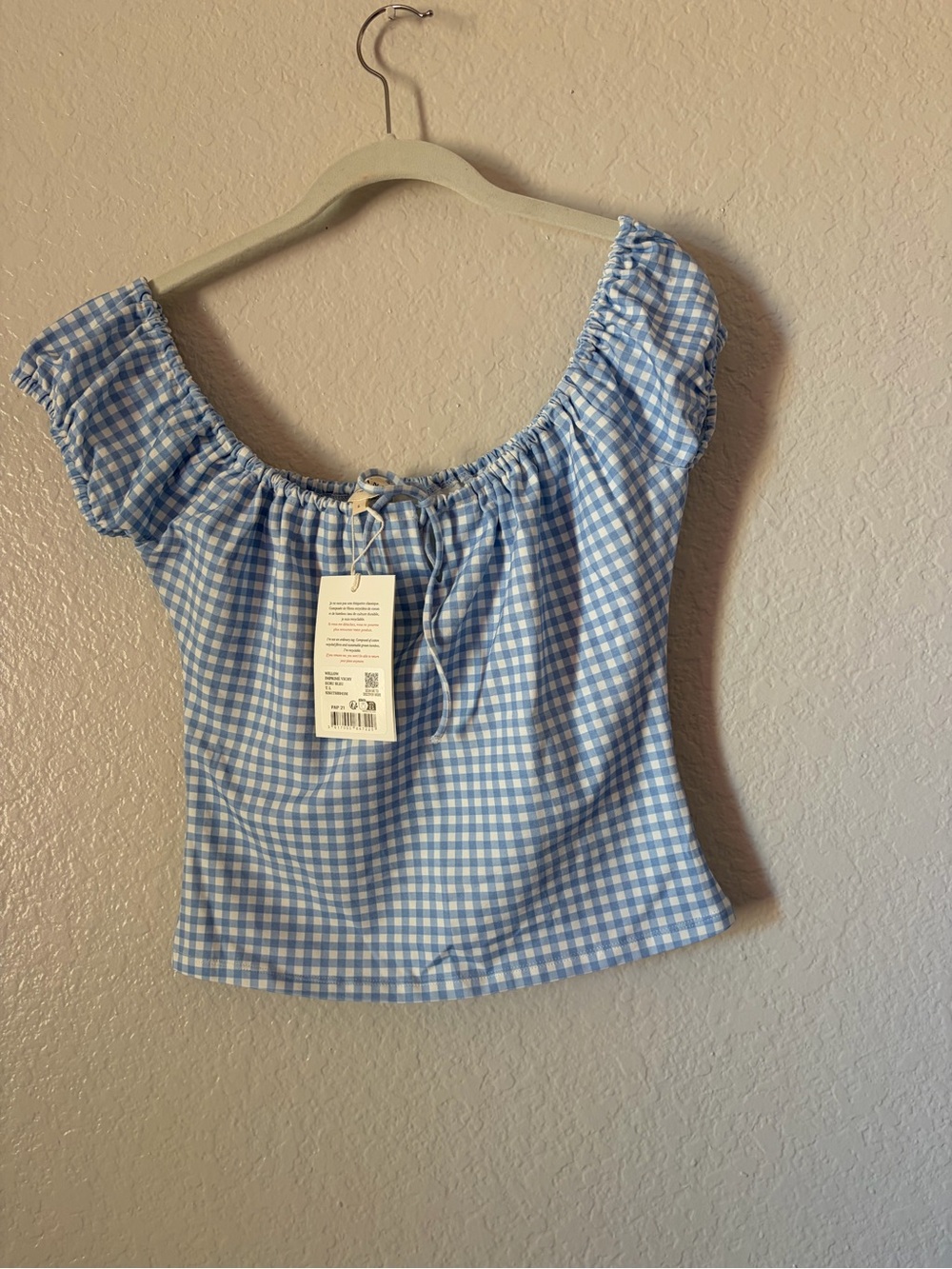 NWT Sezane Large Willow T-Shirt Ecru and Blue Gingham